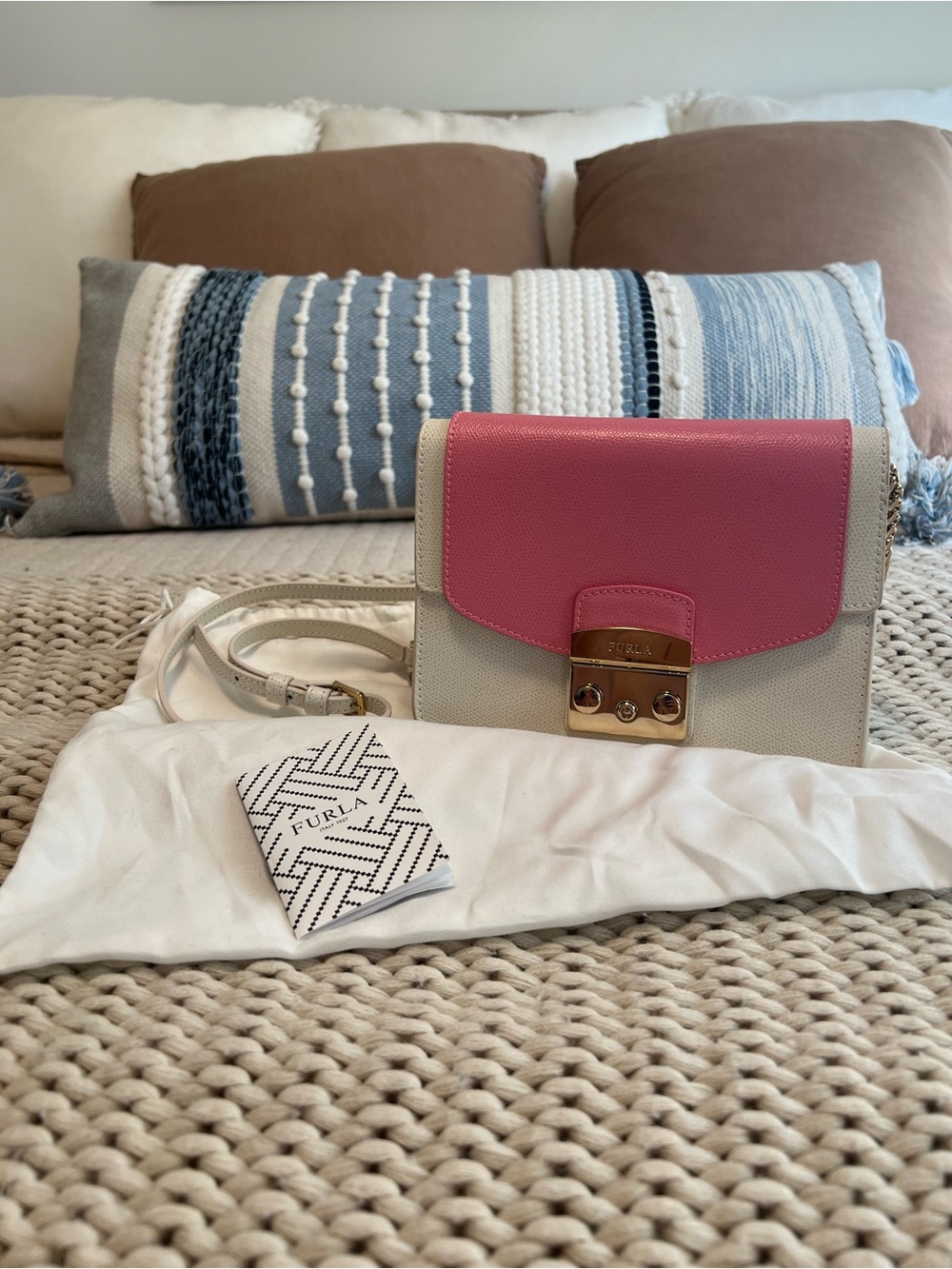 Furla Leather Mini Bella Crossbody with pink addition